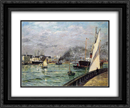 Departure of a Cargo Ship 24x20 Black Ornate Wood Framed Art Print Poster with Double Matting by Maufra, Maxime