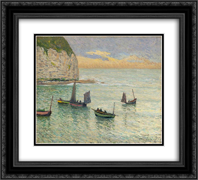 Departure of Fishing Boats 22x20 Black Ornate Wood Framed Art Print Poster with Double Matting by Maufra, Maxime