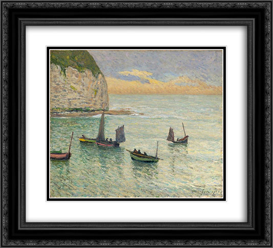 Departure of Fishing Boats 22x20 Black Ornate Wood Framed Art Print Poster with Double Matting by Maufra, Maxime