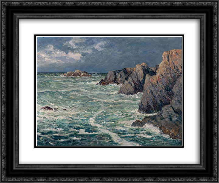 Domois shore (Belle-Ile-en-Mer) 24x20 Black Ornate Wood Framed Art Print Poster with Double Matting by Maufra, Maxime