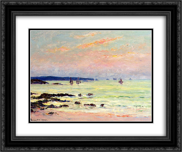 Evening at the Sea 24x20 Black Ornate Wood Framed Art Print Poster with Double Matting by Maufra, Maxime