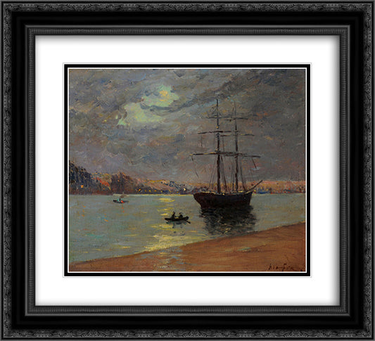 Evening fog over Nantes 22x20 Black Ornate Wood Framed Art Print Poster with Double Matting by Maufra, Maxime