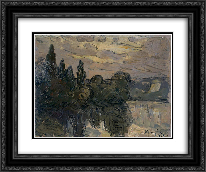 Evening Twilight on the Seine 24x20 Black Ornate Wood Framed Art Print Poster with Double Matting by Maufra, Maxime