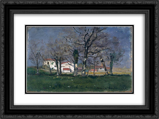 Farm in the Trees 24x18 Black Ornate Wood Framed Art Print Poster with Double Matting by Maufra, Maxime