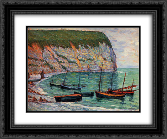 Fishing Boats on the Shore 24x20 Black Ornate Wood Framed Art Print Poster with Double Matting by Maufra, Maxime