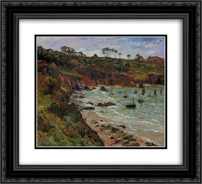 Fishing for Sprats in Winter at Douarnenez 22x20 Black Ornate Wood Framed Art Print Poster with Double Matting by Maufra, Maxime