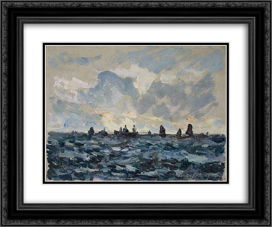 Fishing sardine boat 24x20 Black Ornate Wood Framed Art Print Poster with Double Matting by Maufra, Maxime