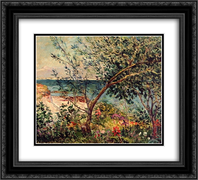 Monsieur Maufra's Garden by the Sea 22x20 Black Ornate Wood Framed Art Print Poster with Double Matting by Maufra, Maxime