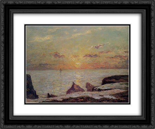 On the Cliffs of Belle Isle on Mer 24x20 Black Ornate Wood Framed Art Print Poster with Double Matting by Maufra, Maxime