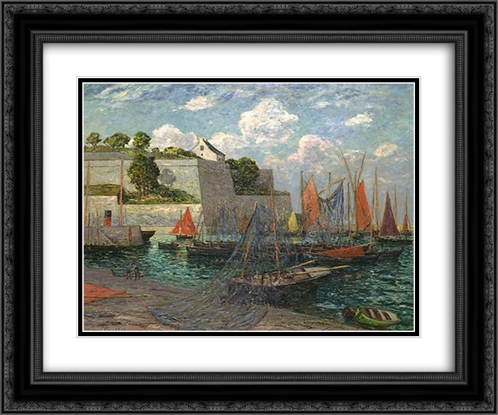 Port castle of Belle-Ile 24x20 Black Ornate Wood Framed Art Print Poster with Double Matting by Maufra, Maxime