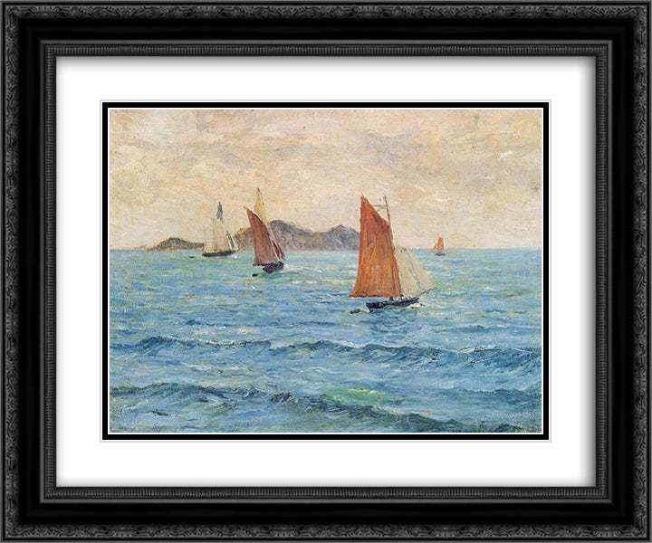 Sailboats 24x20 Black Ornate Wood Framed Art Print Poster with Double Matting by Maufra, Maxime