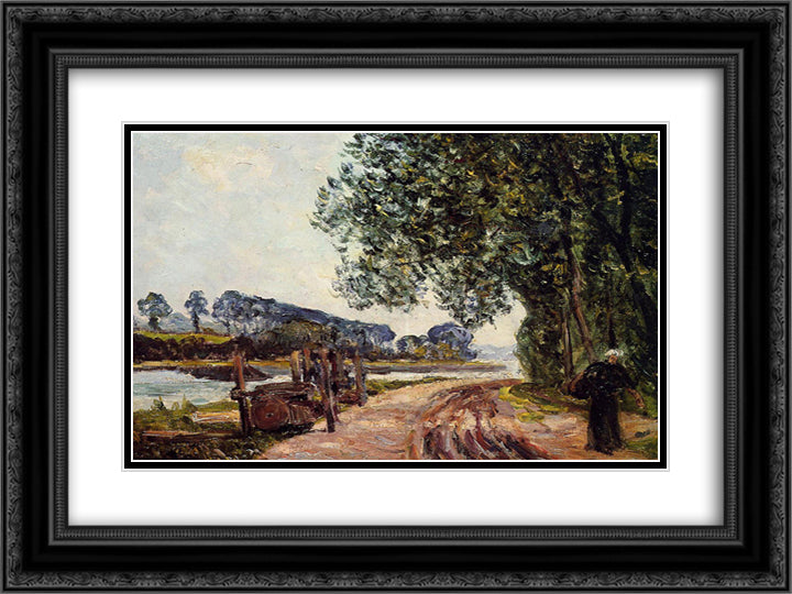 The Banks of the River Auray 24x18 Black Ornate Wood Framed Art Print Poster with Double Matting by Maufra, Maxime