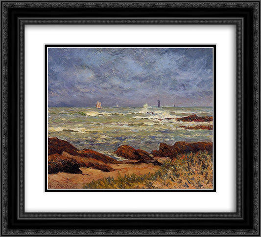 The Barges Lighthouse 22x20 Black Ornate Wood Framed Art Print Poster with Double Matting by Maufra, Maxime