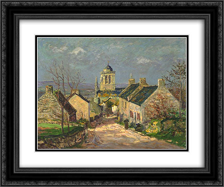 The descending street at Locronan 24x20 Black Ornate Wood Framed Art Print Poster with Double Matting by Maufra, Maxime