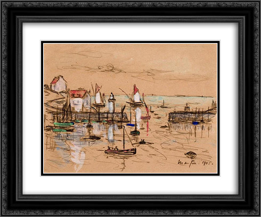 The entrance to harbour Sauzon 24x20 Black Ornate Wood Framed Art Print Poster with Double Matting by Maufra, Maxime