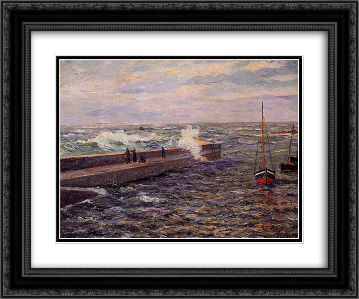 The Jetty at Pontivy 24x20 Black Ornate Wood Framed Art Print Poster with Double Matting by Maufra, Maxime