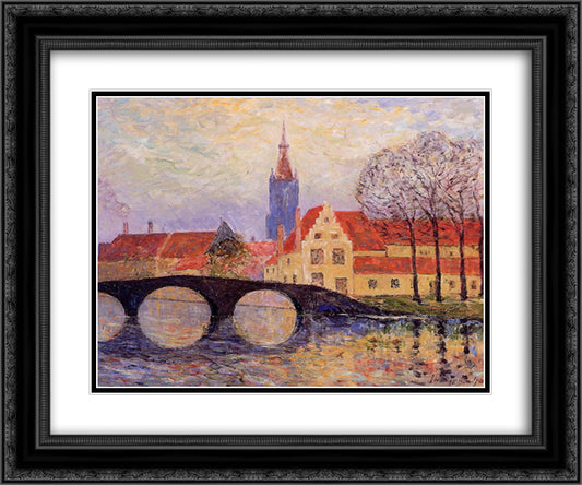 The Leguenay Bridge 24x20 Black Ornate Wood Framed Art Print Poster with Double Matting by Maufra, Maxime