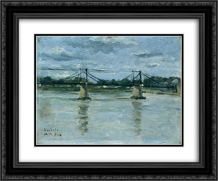 The old bridge in Ancenis 24x20 Black Ornate Wood Framed Art Print Poster with Double Matting by Maufra, Maxime