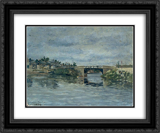 The old Bridge in Barbin 24x20 Black Ornate Wood Framed Art Print Poster with Double Matting by Maufra, Maxime