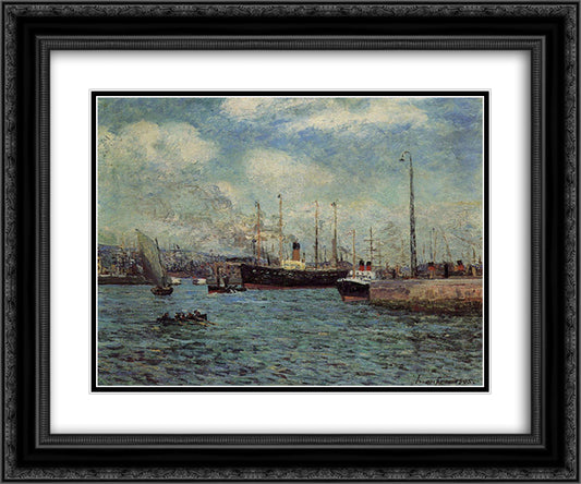 The Port of Havre 24x20 Black Ornate Wood Framed Art Print Poster with Double Matting by Maufra, Maxime