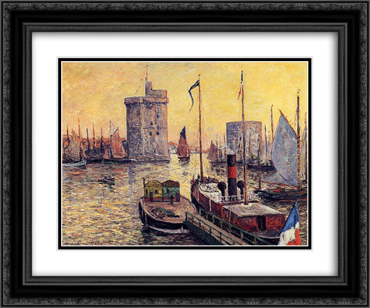 The Port of La Rochelle at Twilight 24x20 Black Ornate Wood Framed Art Print Poster with Double Matting by Maufra, Maxime