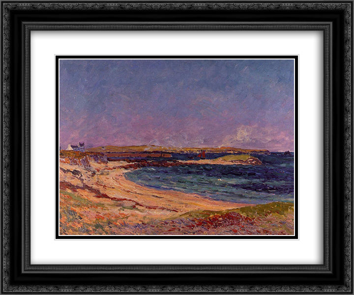 The Portivy Beach 24x20 Black Ornate Wood Framed Art Print Poster with Double Matting by Maufra, Maxime