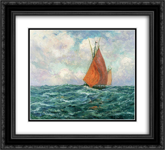 Tuna Boat at Sea 22x20 Black Ornate Wood Framed Art Print Poster with Double Matting by Maufra, Maxime