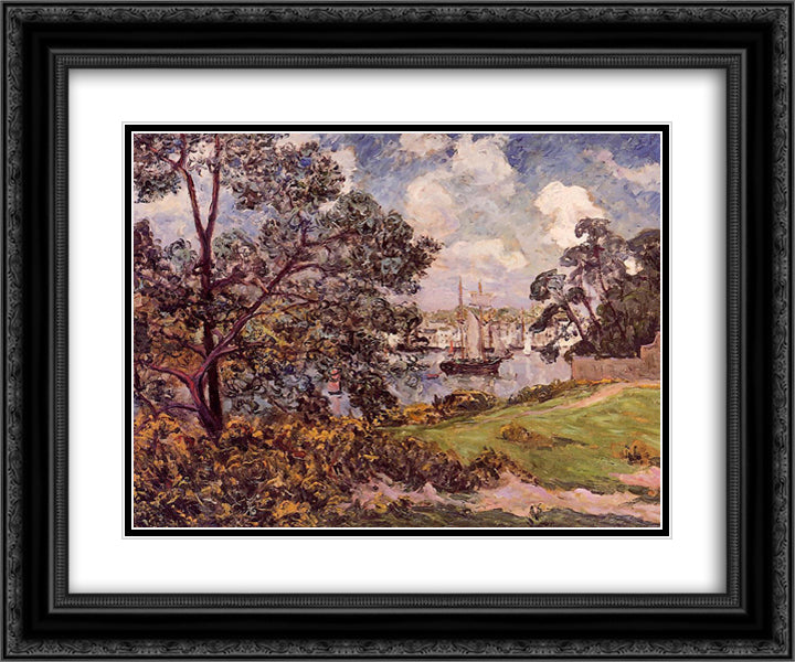 View of the Port of Auray 24x20 Black Ornate Wood Framed Art Print Poster with Double Matting by Maufra, Maxime