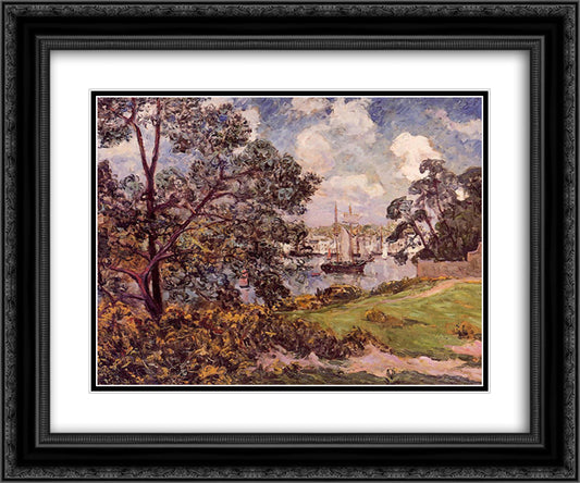 View of the Port of Auray 24x20 Black Ornate Wood Framed Art Print Poster with Double Matting by Maufra, Maxime