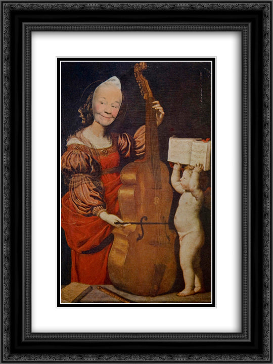 Ridiculous Portrait (Cello, Cherub) 18x24 Black Ornate Wood Framed Art Print Poster with Double Matting by Wilson, May