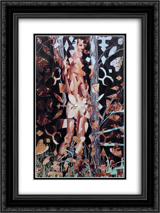 Snowflake Collage (Male Nude in Woods) 18x24 Black Ornate Wood Framed Art Print Poster with Double Matting by Wilson, May