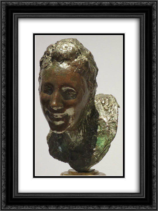 Little Laughing Woman 18x24 Black Ornate Wood Framed Art Print Poster with Double Matting by Rosso, Medardo