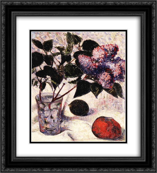 Lilacs in a Glass, Apple and Lemon 20x22 Black Ornate Wood Framed Art Print Poster with Double Matting by Haan, Meijer de