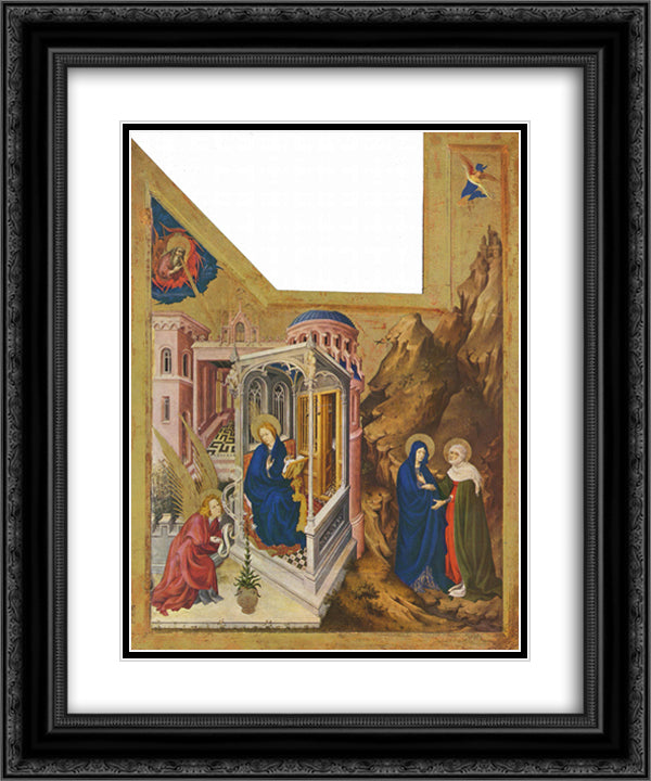 Altar of Philip the Bold, Duke of Burgundy, left wing Annunciation and Visitation 20x24 Black Ornate Wood Framed Art Print Poster with Double Matting by Broederlam, Melchior