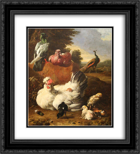 La poule blanche 20x22 Black Ornate Wood Framed Art Print Poster with Double Matting by Hondecoeter, Melchior de