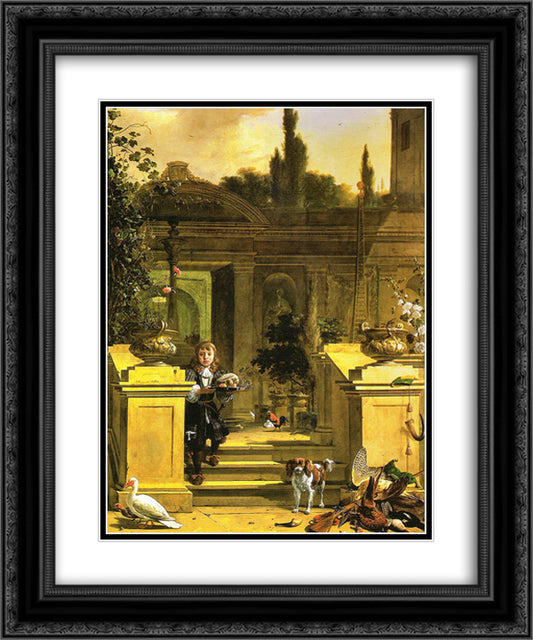 View of a Terrace 20x24 Black Ornate Wood Framed Art Print Poster with Double Matting by Hondecoeter, Melchior de