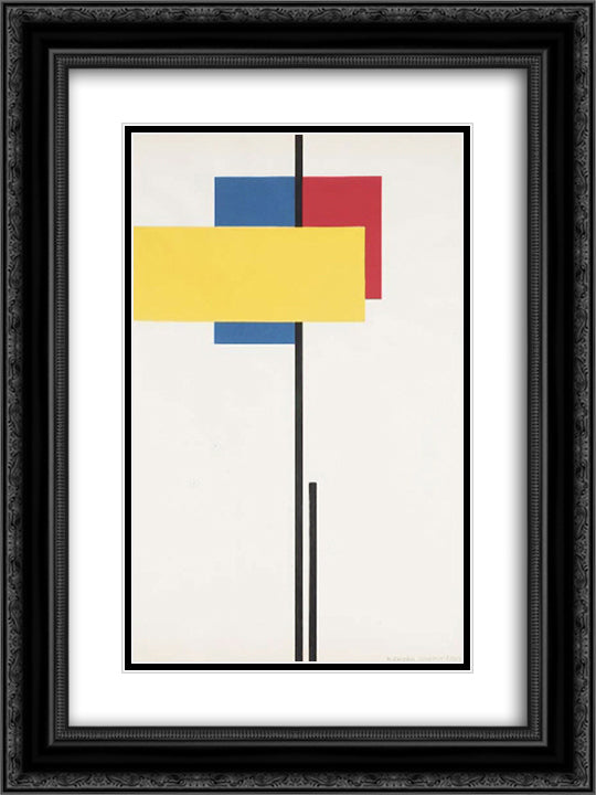 Composition No. 8 18x24 Black Ornate Wood Framed Art Print Poster with Double Matting by Seuphor, Michel