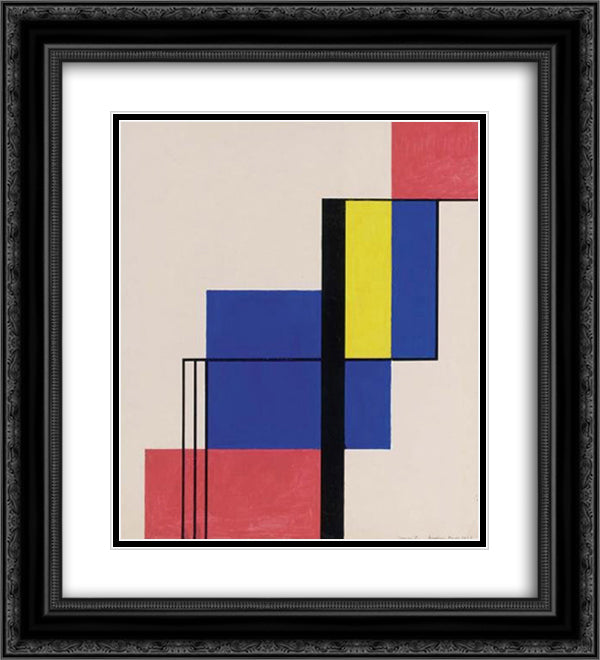 Composition V 20x22 Black Ornate Wood Framed Art Print Poster with Double Matting by Seuphor, Michel