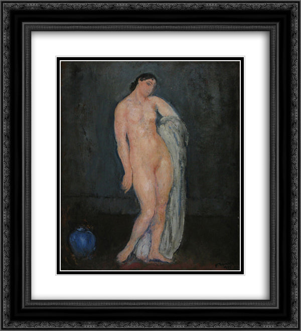 Nude with Blue Vase 20x22 Black Ornate Wood Framed Art Print Poster with Double Matting by Simonidy, Michel