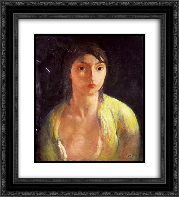 Portrait of a Woman 20x22 Black Ornate Wood Framed Art Print Poster with Double Matting by Simonidy, Michel