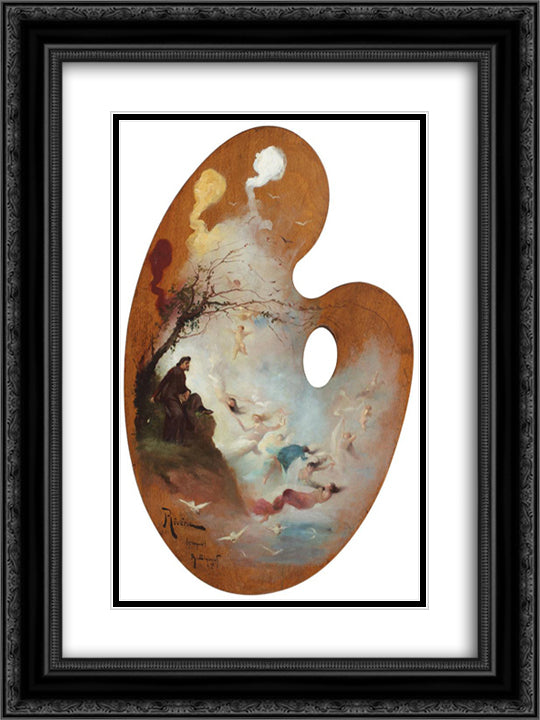 Reverie (The Dream of the Monk) 18x24 Black Ornate Wood Framed Art Print Poster with Double Matting by Simonidy, Michel