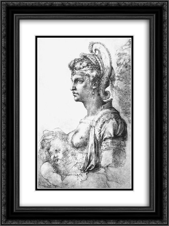 Allegorical figure 18x24 Black Ornate Wood Framed Art Print Poster with Double Matting by Michelangelo