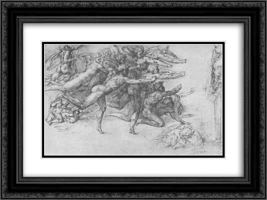 Archers shooting at a herm 24x18 Black Ornate Wood Framed Art Print Poster with Double Matting by Michelangelo