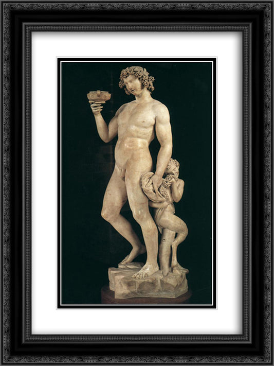 Bacchus 18x24 Black Ornate Wood Framed Art Print Poster with Double Matting by Michelangelo