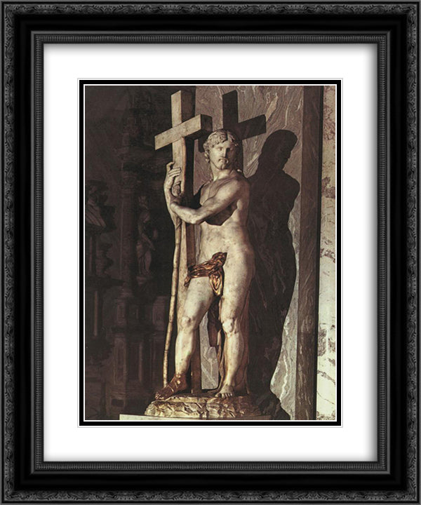 Christ Carrying the Cross 20x24 Black Ornate Wood Framed Art Print Poster with Double Matting by Michelangelo