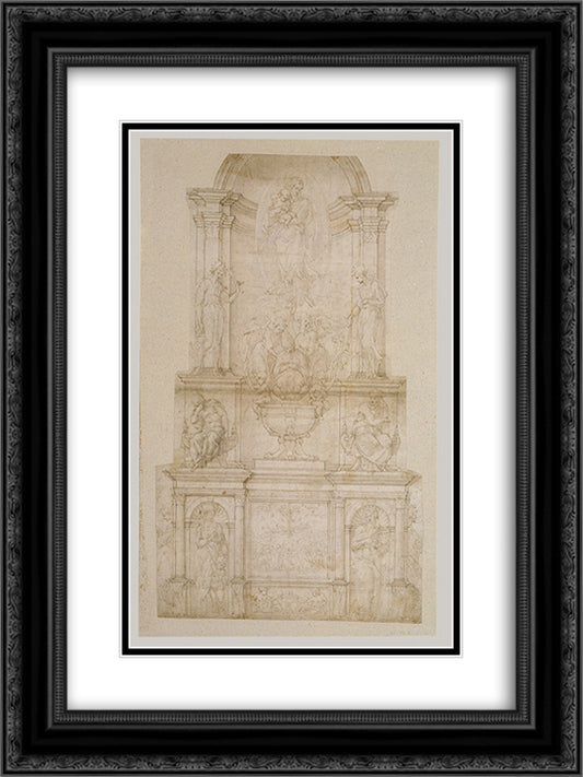 Design for Julius II tomb (first version) 18x24 Black Ornate Wood Framed Art Print Poster with Double Matting by Michelangelo