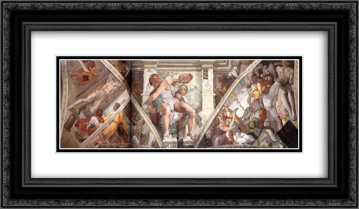 Frescoes above the altwall 24x14 Black Ornate Wood Framed Art Print Poster with Double Matting by Michelangelo