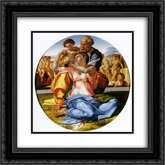 Holy Family with St. John the Baptist 20x20 Black Ornate Wood Framed Art Print Poster with Double Matting by Michelangelo