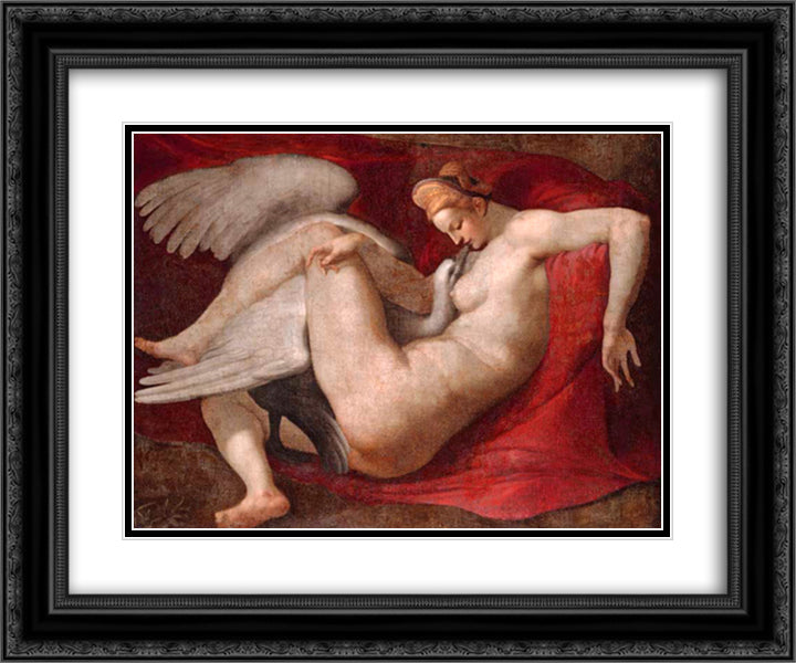 Leda and the Swan 24x20 Black Ornate Wood Framed Art Print Poster with Double Matting by Michelangelo