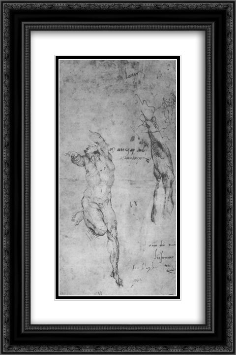Male nude and arm of bearded man 16x24 Black Ornate Wood Framed Art Print Poster with Double Matting by Michelangelo